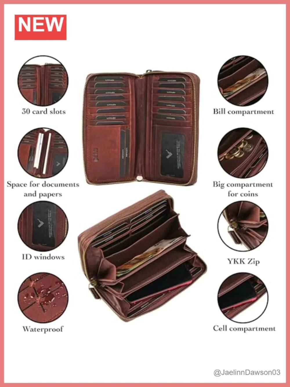 Genuine Leather RFID Bifold Wallet for Women, Card Holder with Snap Closure